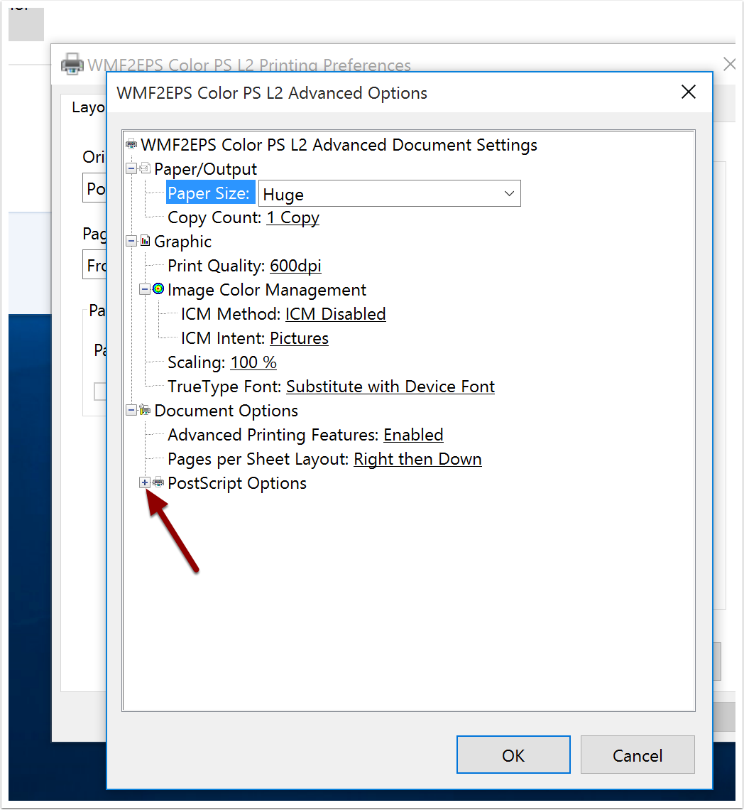 postscript driver difference