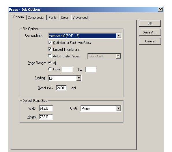 Press-Job Options dialog