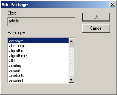 Add Package dialog