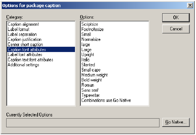 Example of selected options