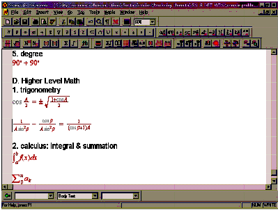 Scientific Notebook screen